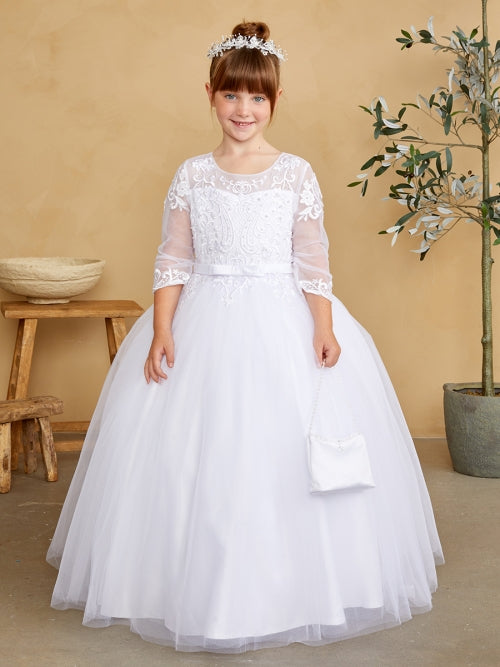 Communion dress with lace mesh